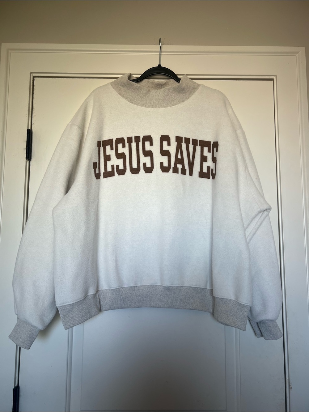 BUCKETLIST Cream reversible Crewneck Sweatshirt with Brown Lettering